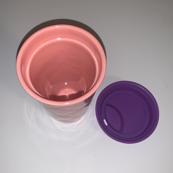 Starbucks Pink Textured Ceramic To Go Cup with Purple Silicone Lid - Picture 7 of 7